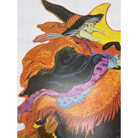 Vintage Halloween Diecut Cutout Decor 15” Witch Broom Black Cat Pumpkin - Picture 6 of 14